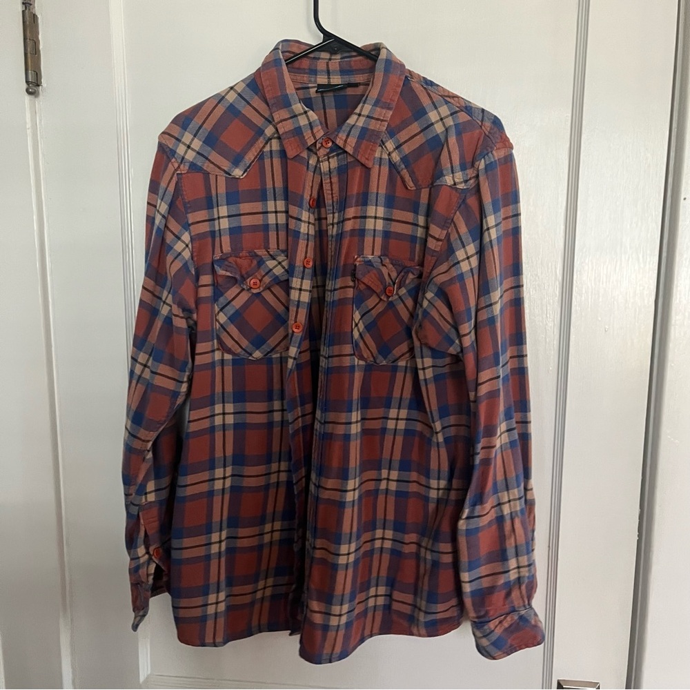 Kavu Blue and Orange Plaid Shirt